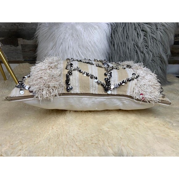 Moroccan Vintage Berber Handira Wedding Blanket Pillow 03YS00283 - Picture 8 of 10
